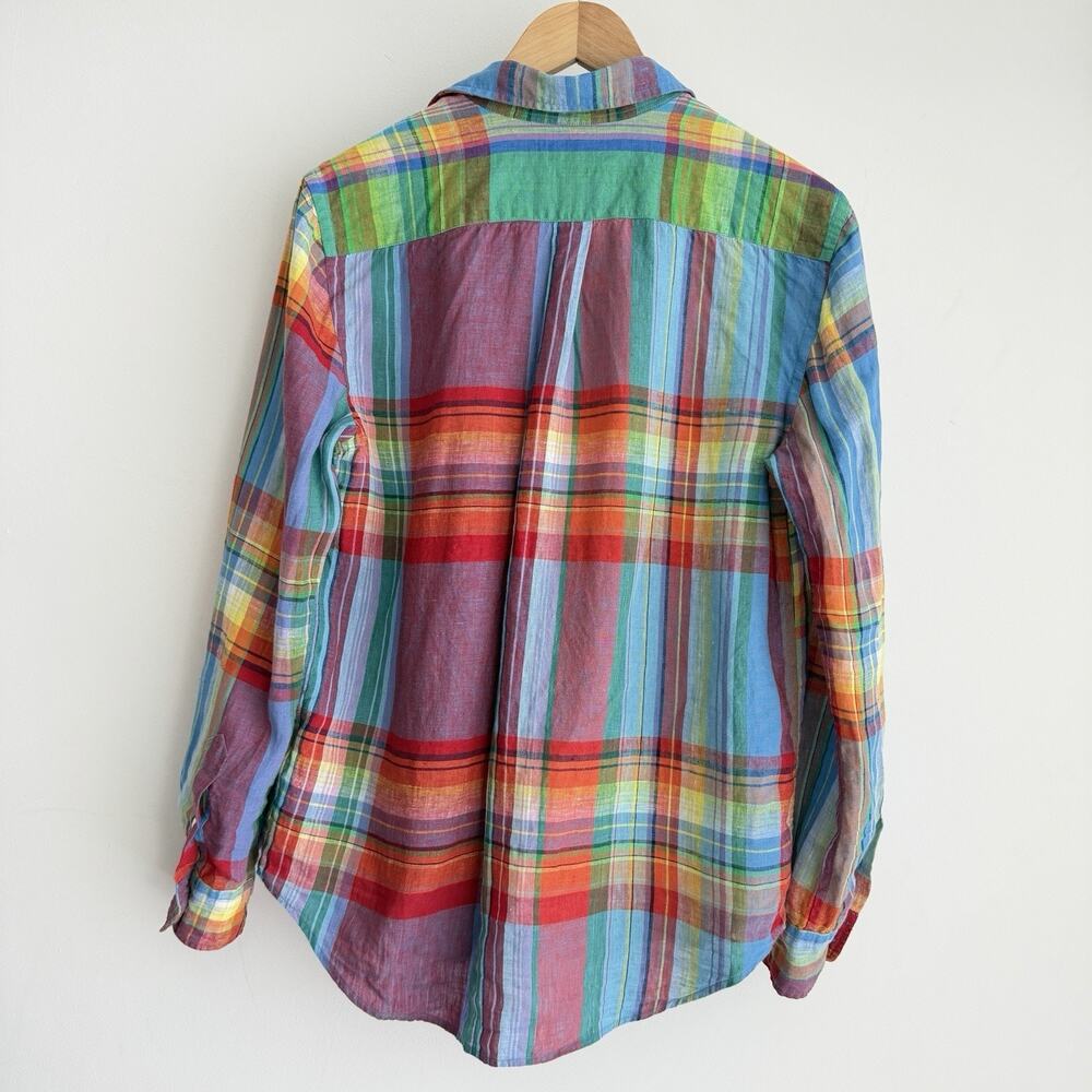 Polo Ralph Lauren Shirt Womens Small Plaid 100% Linen Button Up Long Sleeve - Picture 5 of 16